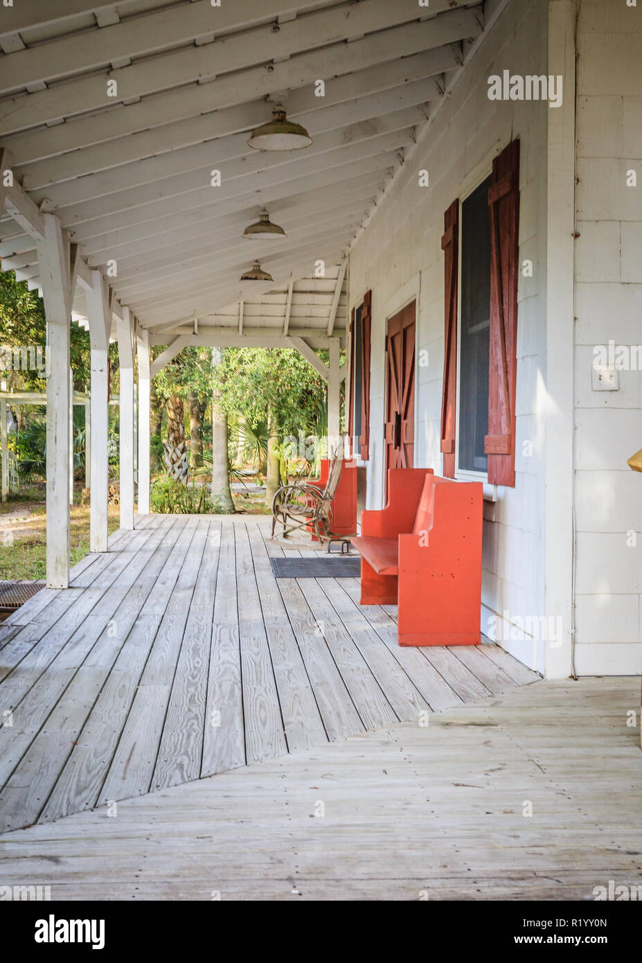 Florida veranda or porch with benches Stock Photo Alamy
