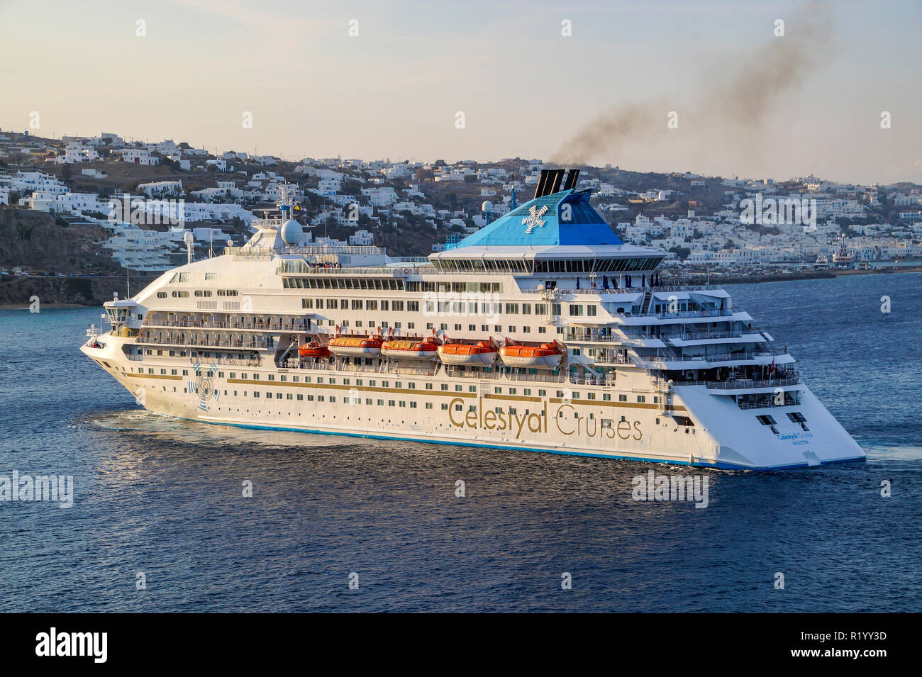 Celestyal Cruises Cruise Ship Celestyal Crystal At Mykonos Town On Island Mykonos In The