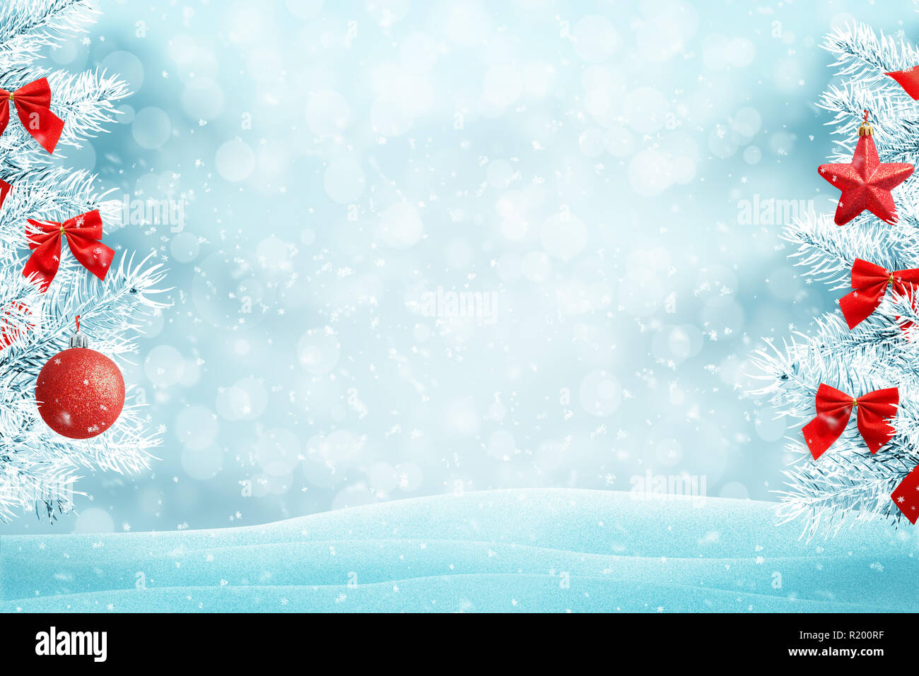 Christmas background with tree, decorations and copy space in the ...