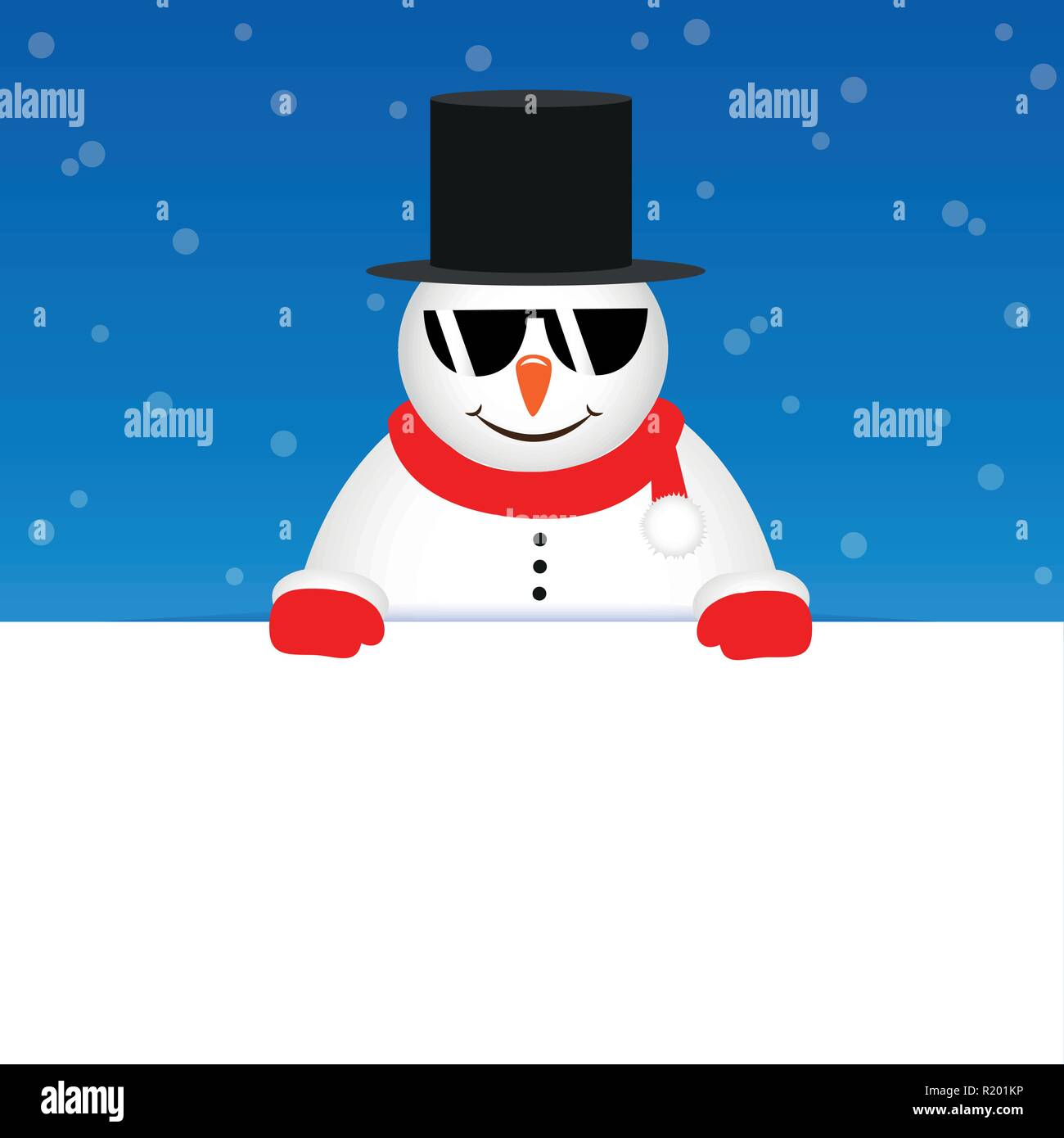 happy cute snowman with sunglasses on blue snowy background vector ...