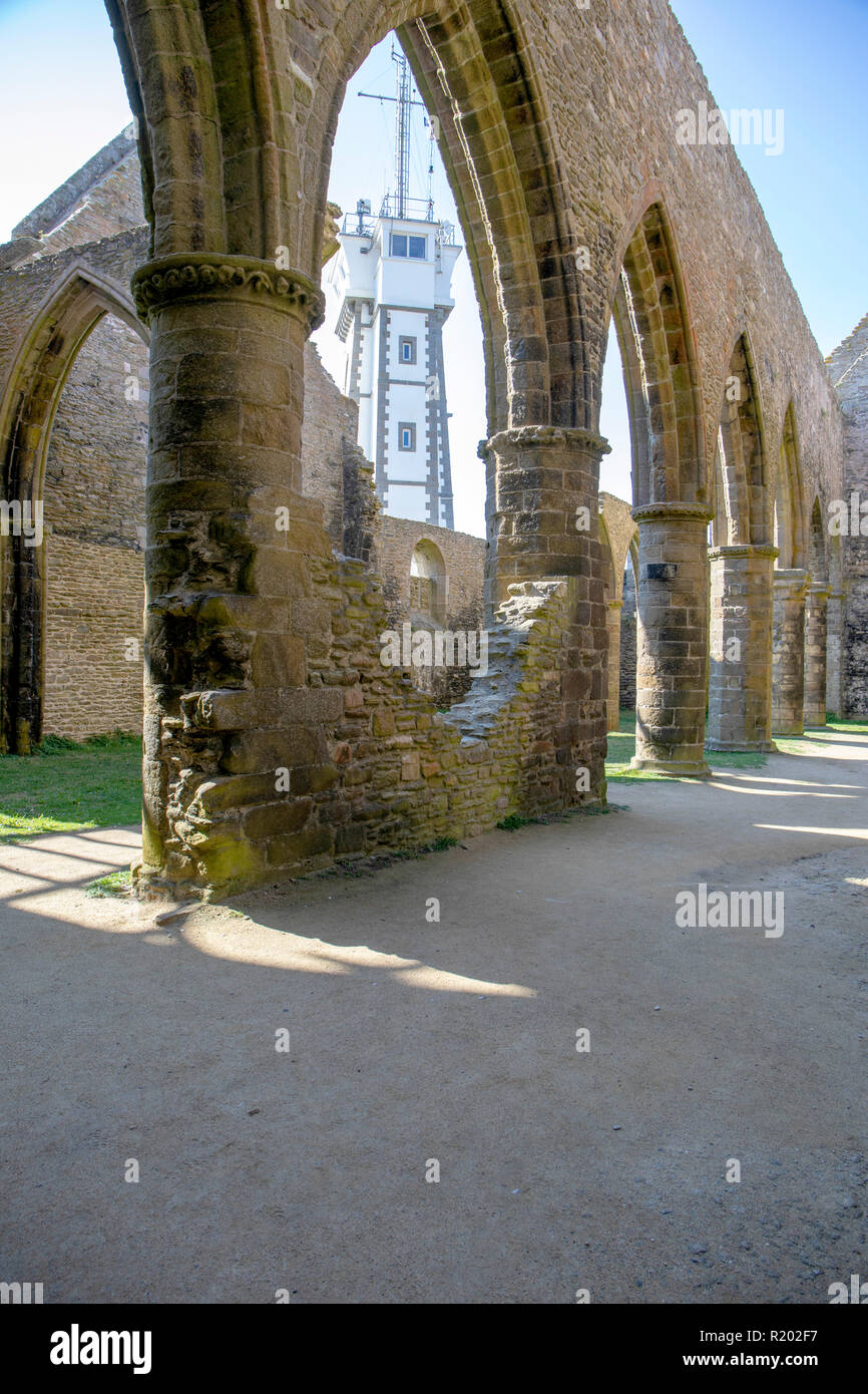 Inside the abbey ruins; Abbaye Saint-Mathieu de Fine-Terre Stock Photo