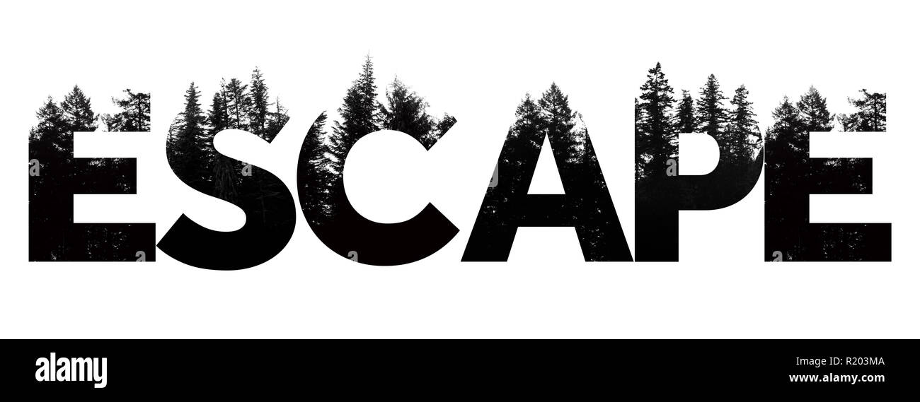 Escape word made from outdoor wilderness treetop lettering Stock Photo