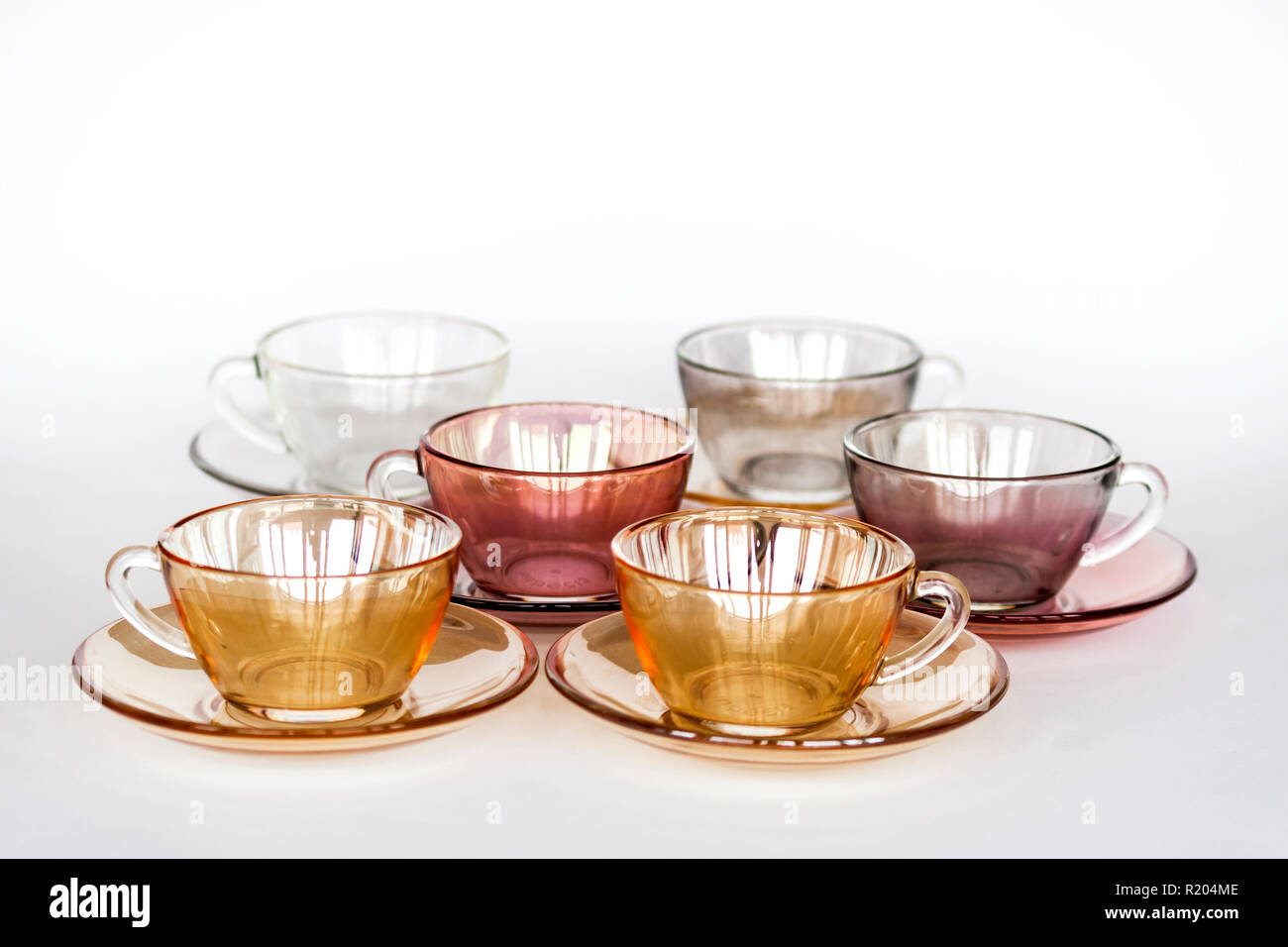 Set of coloured glass tea coffee cups on white background Photography Stock Photo Alamy