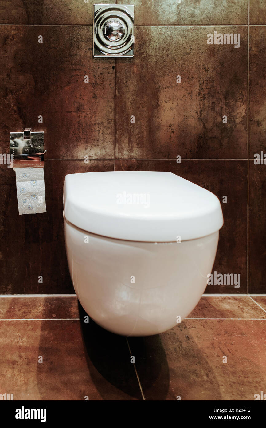 Closed ceramic toilet bowl in the bathroom Stock Photo - Alamy