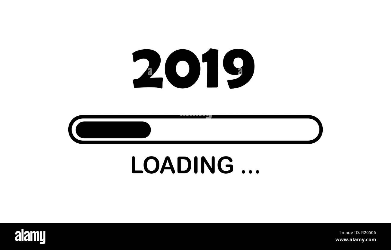Happy new year 2019 with loading icon neon style. Progress bar almost ...