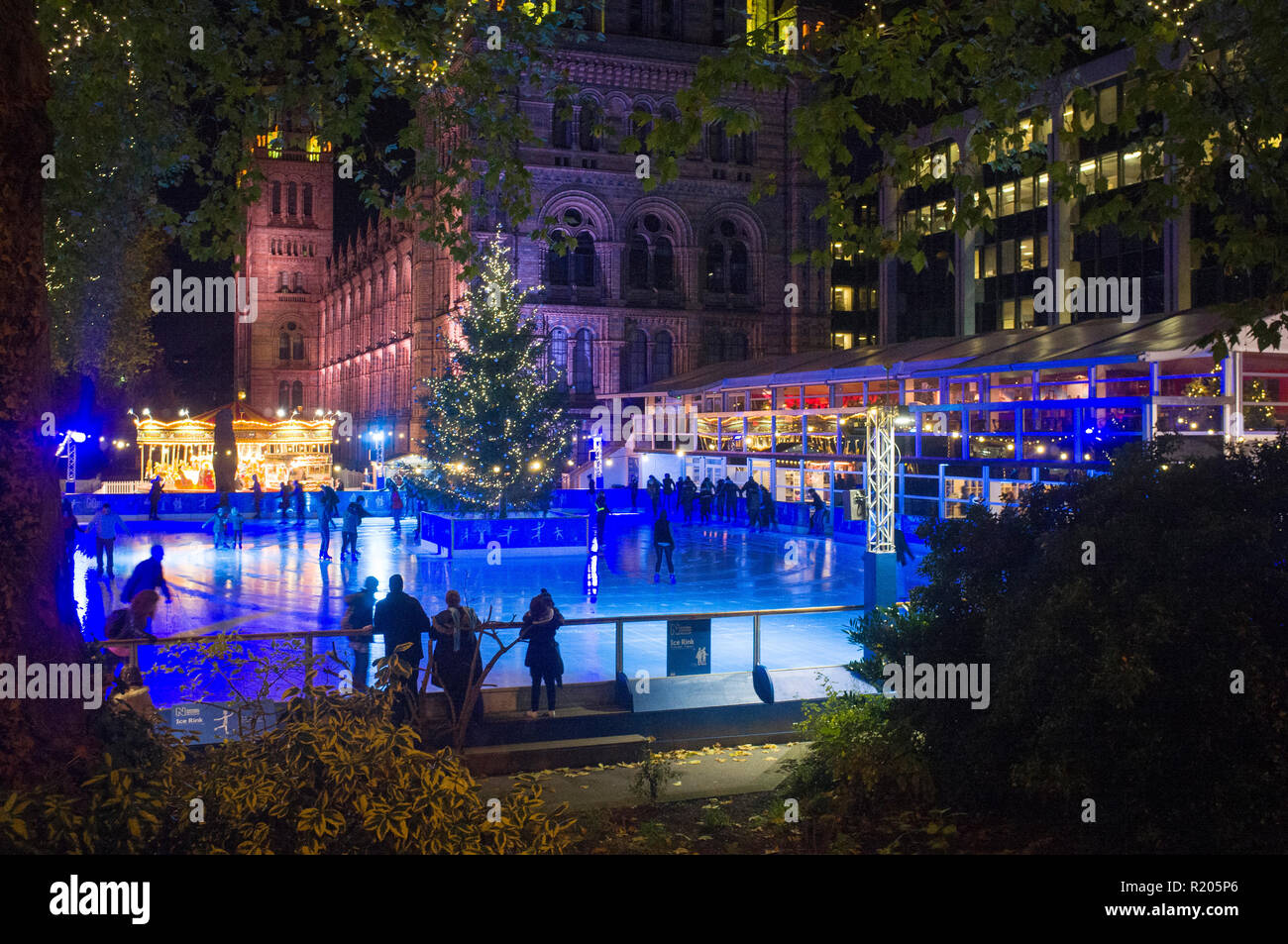 Christmas ice skating on the skating rink by The Natural History Museum
