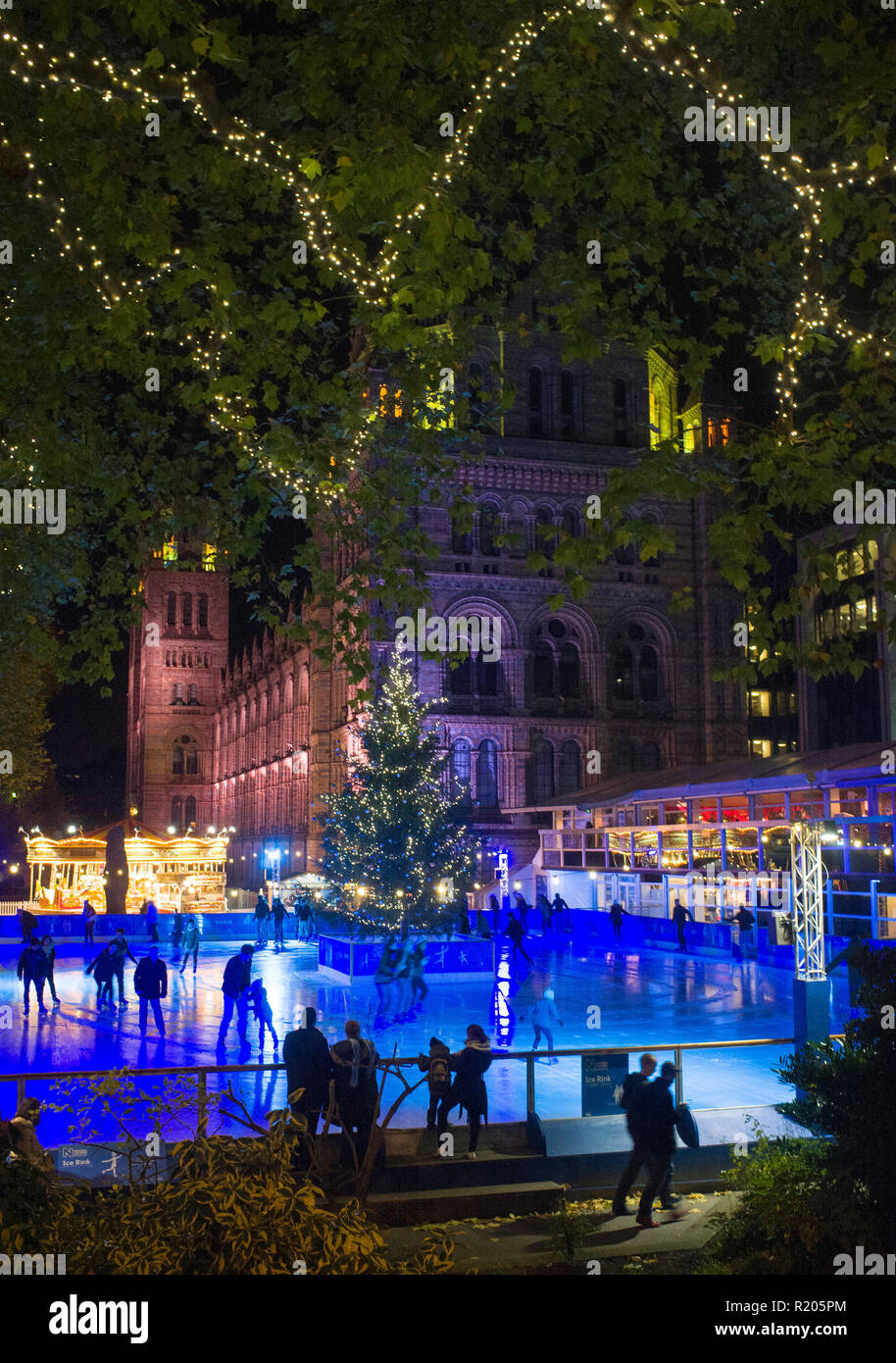 Christmas ice skating on the skating rink by The Natural History Museum