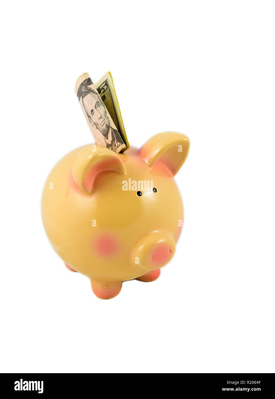 Isolated objects on white background cute piggy bank with coins