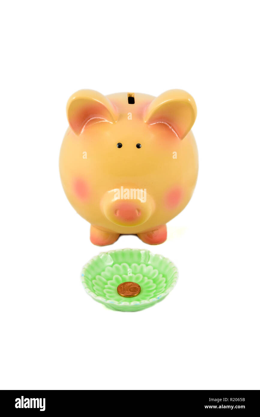 Isolated objects on white background cute piggy bank with coins