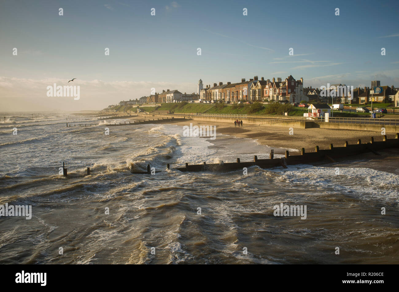 Rough seas in Winter from the pier at Southwold, Suffolk Stock Photo