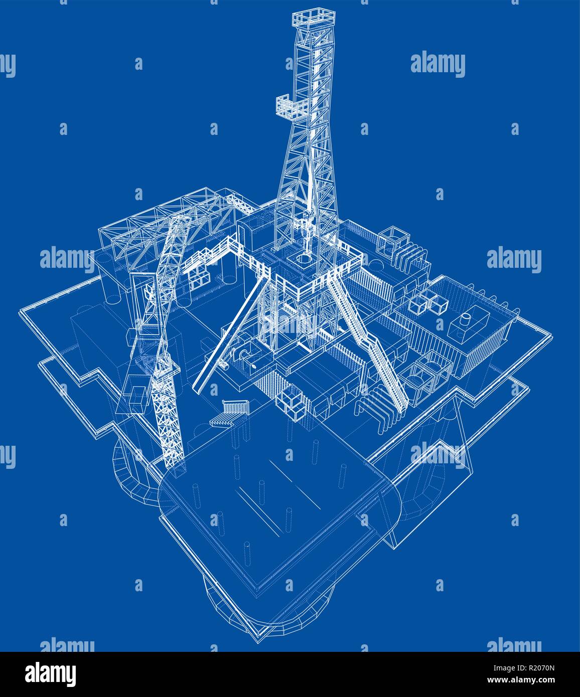 Offshore oil rig drilling platform concept. Vector Stock Vector