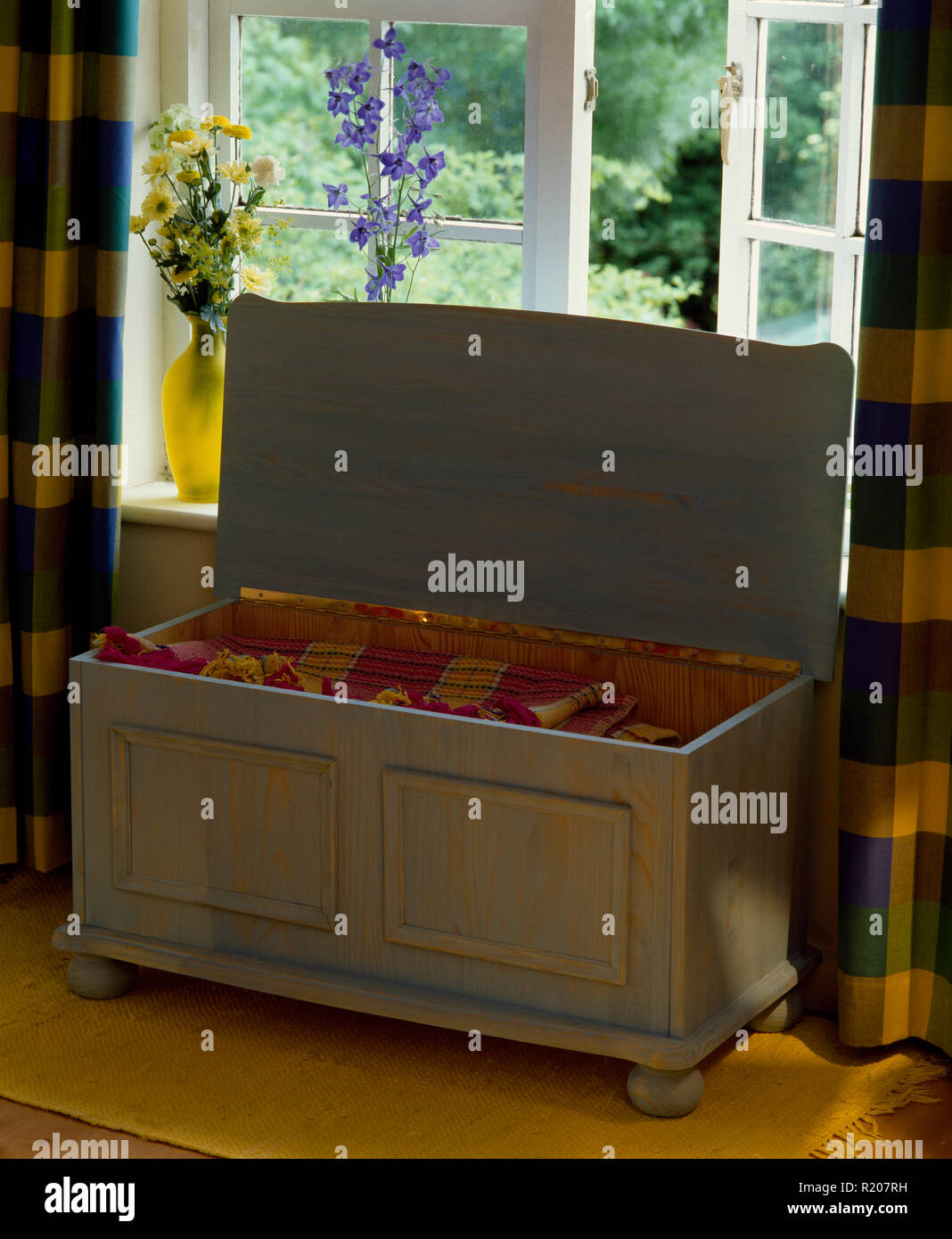 Hand painted wooden storage chest Stock Photo Alamy