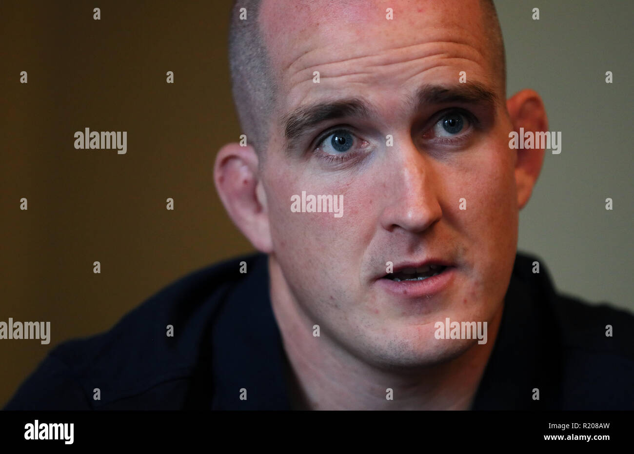 Ireland's Devin Toner during a press conference at Carton House Hotel, Maynooth. Stock Photo