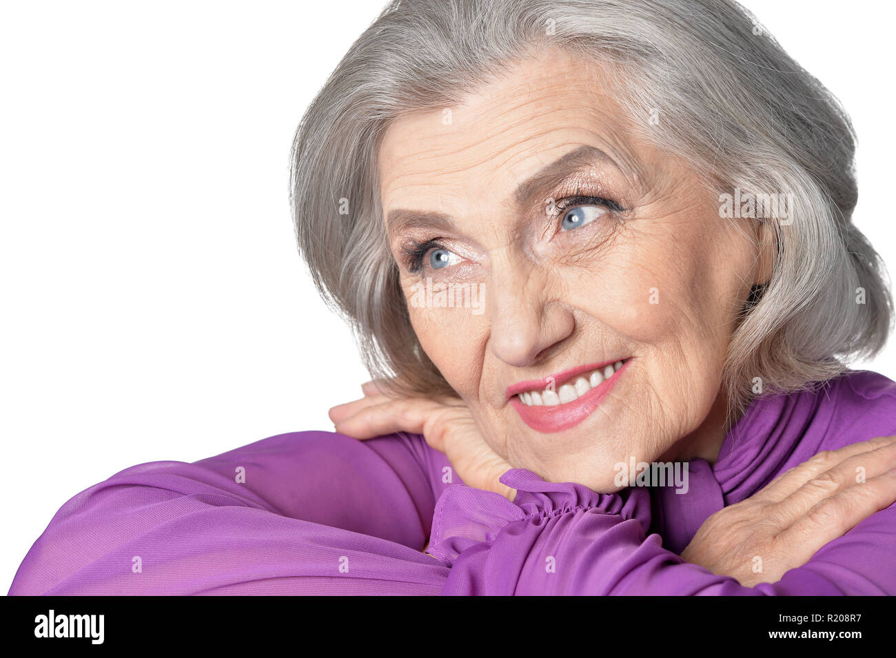 Portrait of beautiful senior woman on white background Stock Photo - Alamy