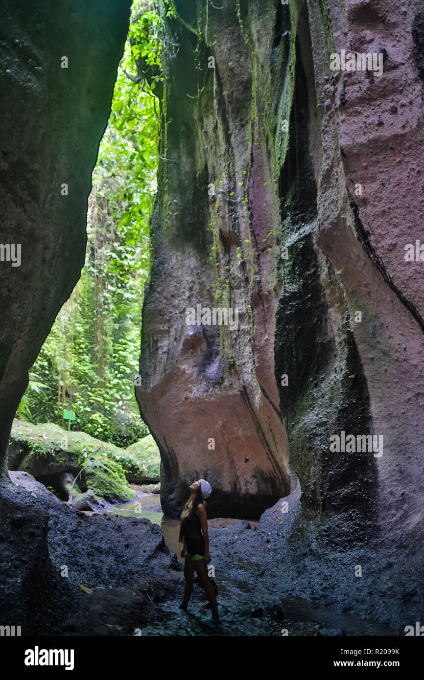 Girl hiking through dense forest hi-res stock photography and images ...