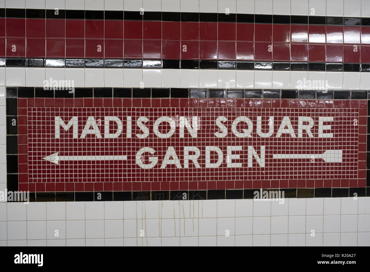 Madison Square Garden Mosaic Direction Sign Inside Subway Station