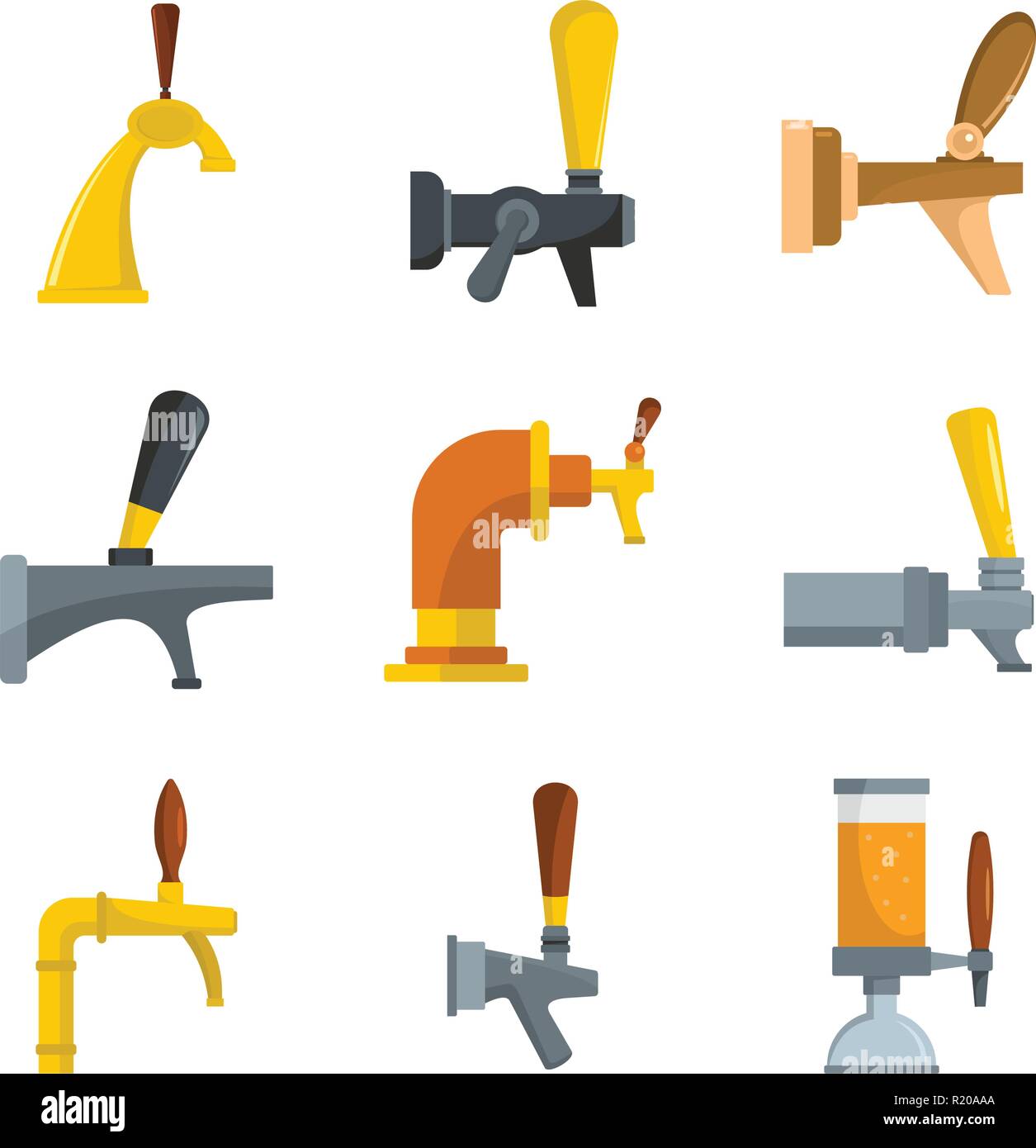 Beer tap icons set. Flat illustration of 9 beer tap vector icons for ...