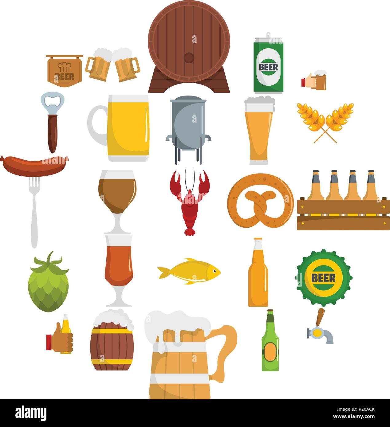 Beer icons set. Flat illustration of 25 beer vector icons isolated on ...