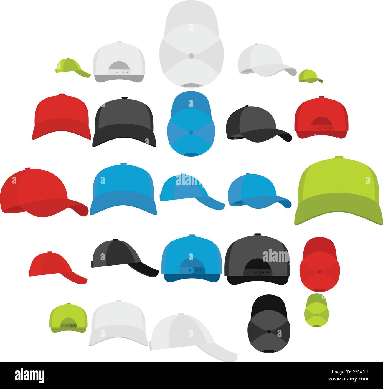 Baseball cap views icons set. Simple illustration of 25 baseball cap