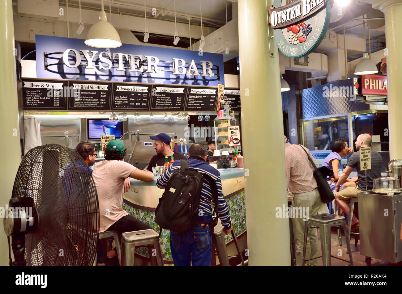 Oyster Bar food stall inside Boston Quincy Market, downtown Boston