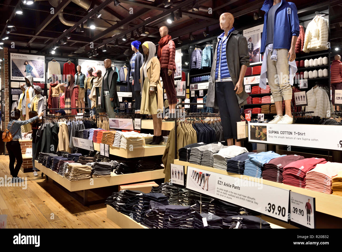 Clothing display with mannequin inside Boston Quincy Market, downtown