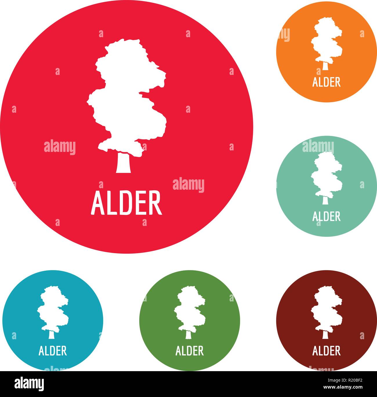 Alder tree icons circle set vector isolated on white background Stock ...