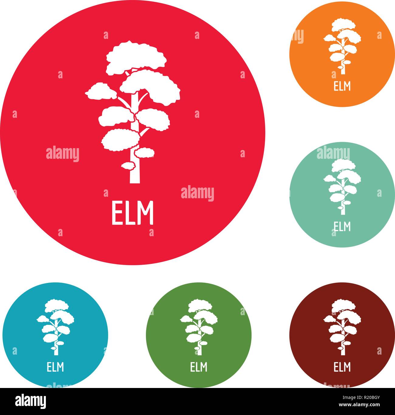 Elm tree icons circle set vector isolated on white background Stock Vector
