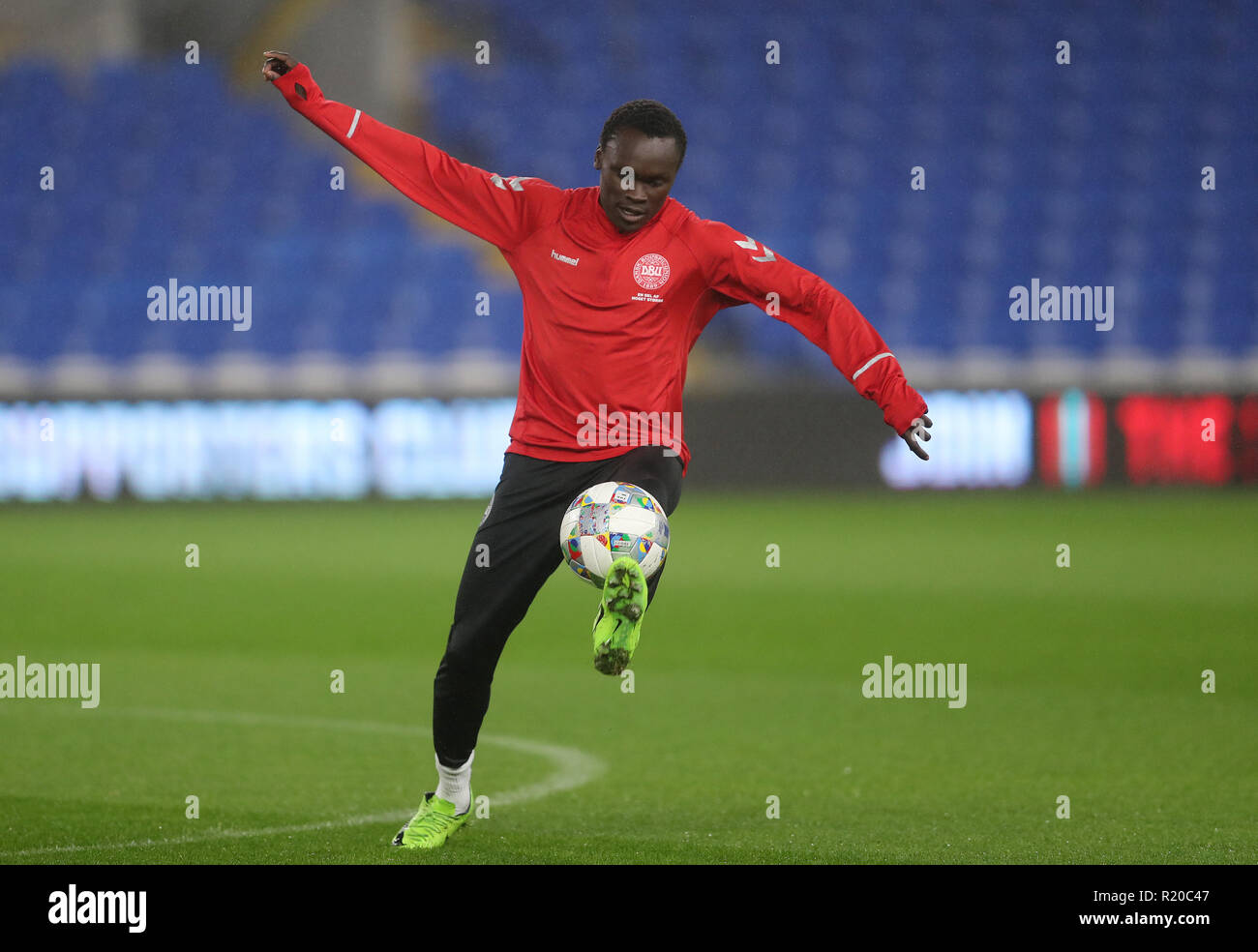 Denmark's Pione Sisto during the training session at The Cardiff City Stadium, Cardiff. Stock Photo