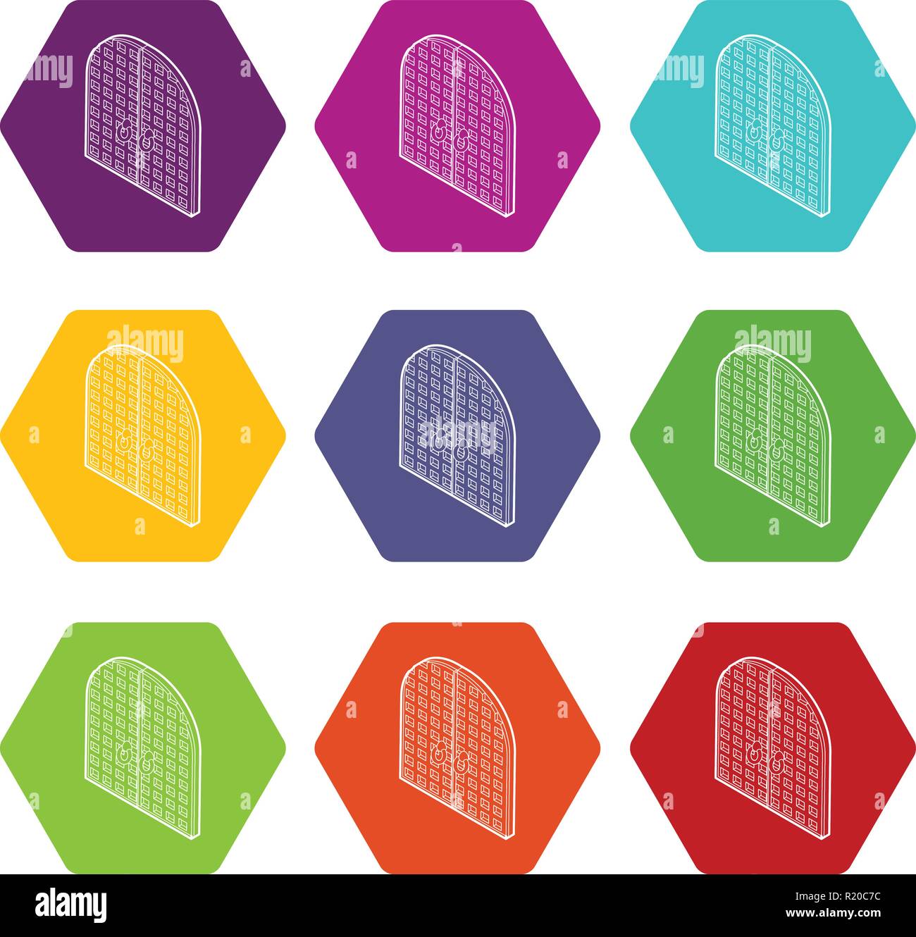 Ancient arched double doors icons set 9 vector Stock Vector