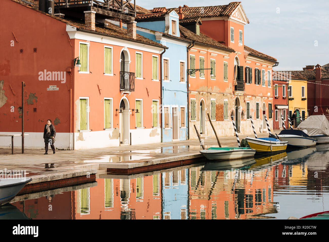 Canal, Burano, Veneto Province, Italy, Europe Stock Photo