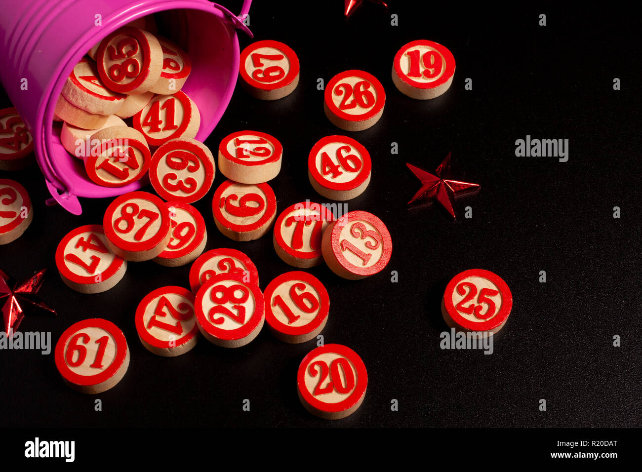 bingo numbers in a bucket Stock Photo
