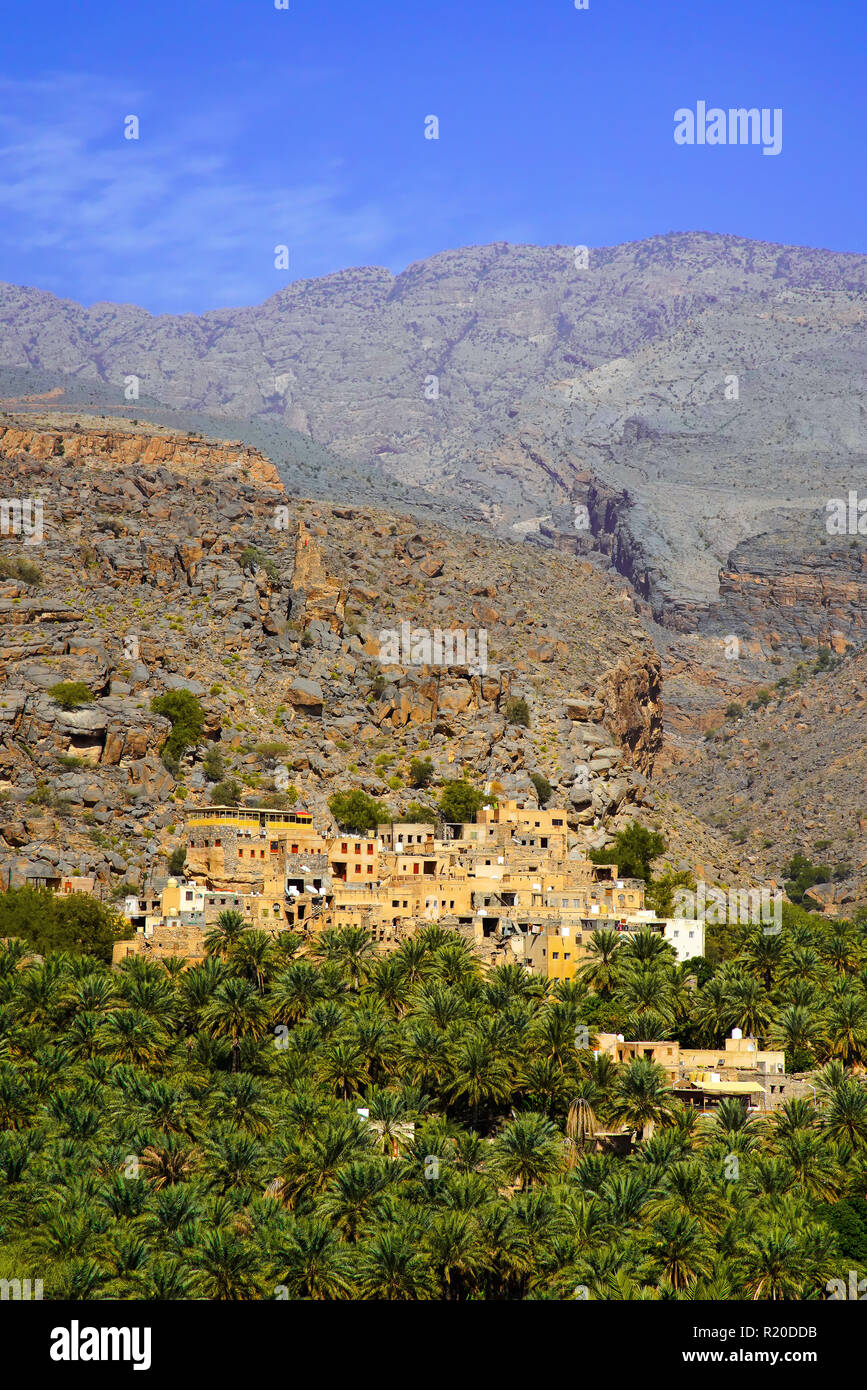 Picturesque old mountain village Al Misfah al Abreyeen, Oman Stock