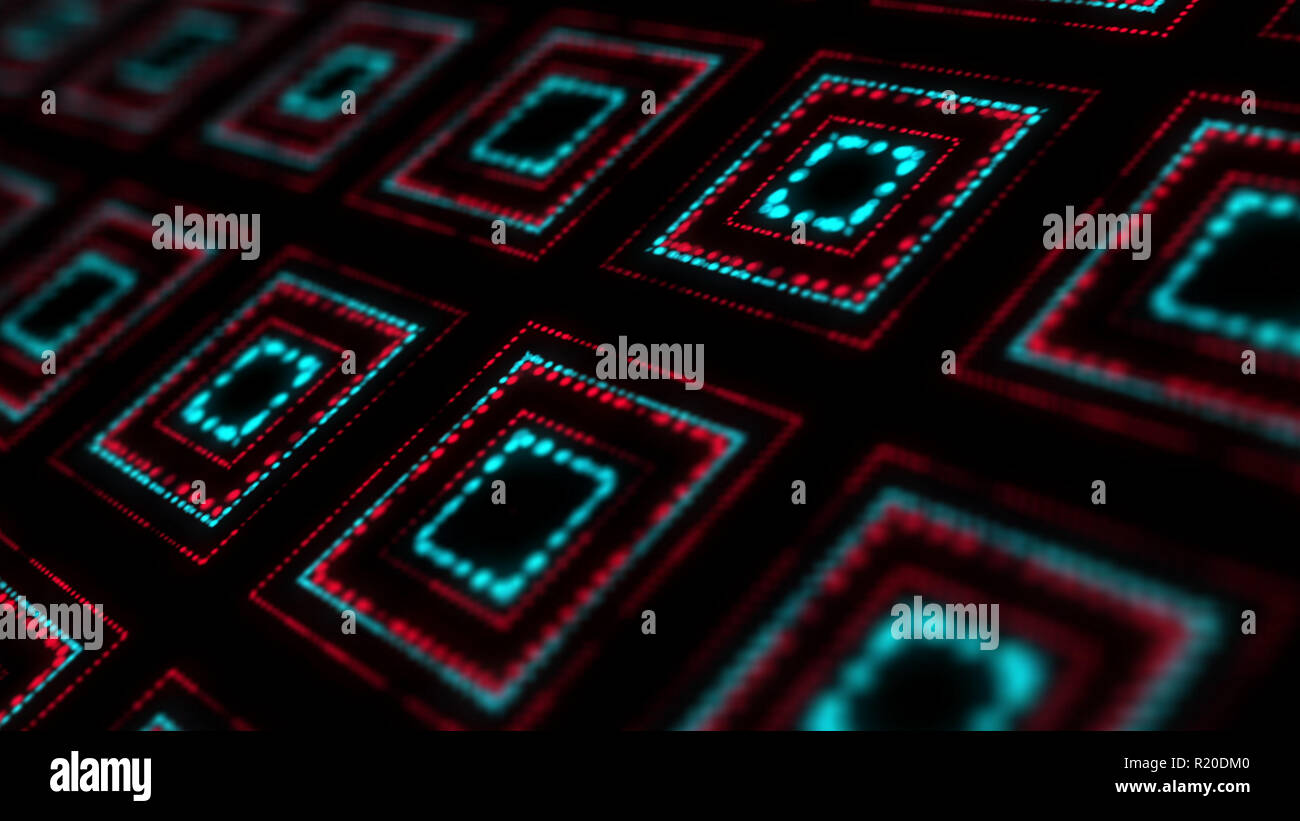 Abstract background with glowing geometric shapes. Particles chaotic ...