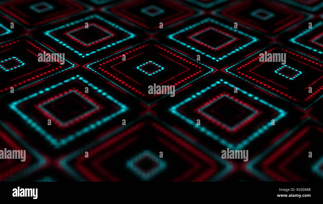Abstract background with glowing geometric shapes. Particles chaotic ...