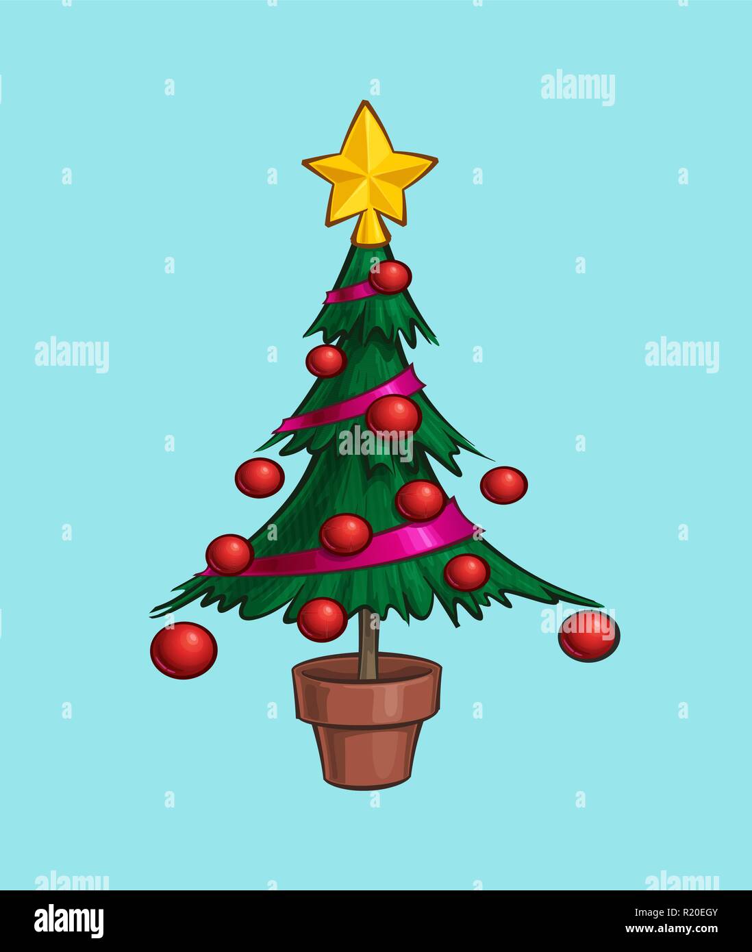 Cartoon Illustration of a Small Christmas Tree in a Pot. Vector Icon