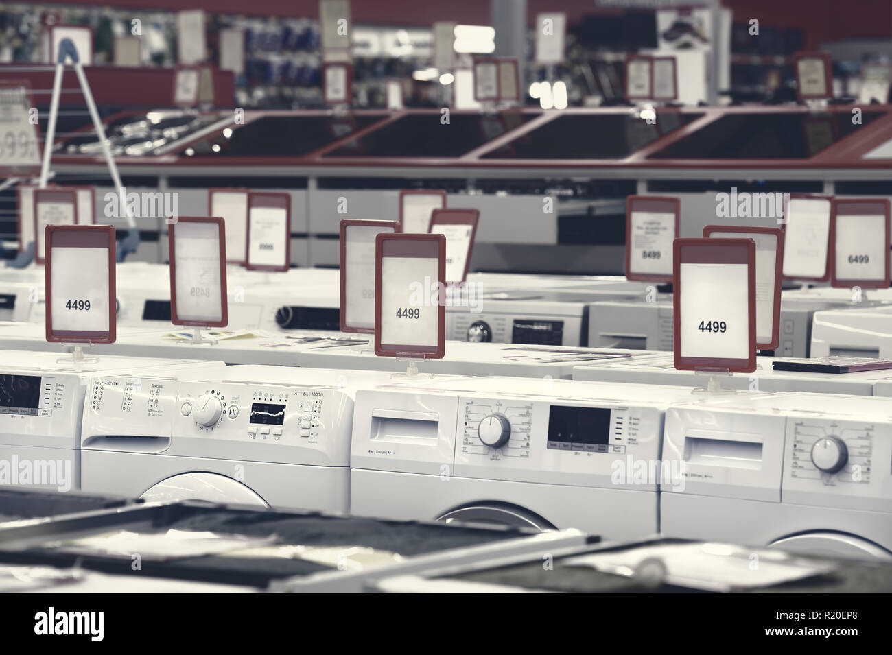 washing mashines in appliance store showroom Stock Photo