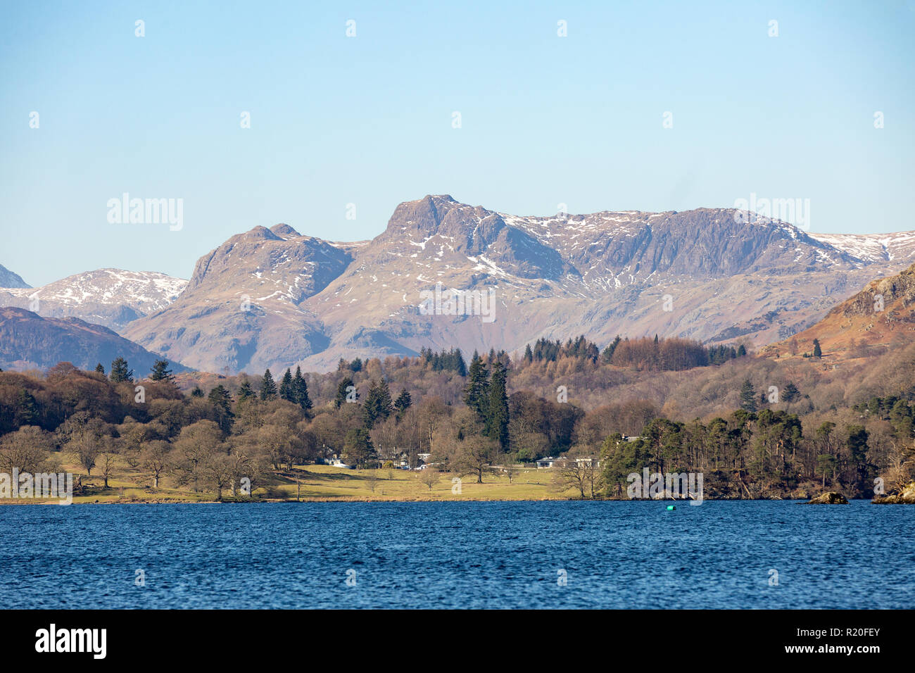 Lake District Northern England on sunny winters day. Mountain view with blue water Stock Photo