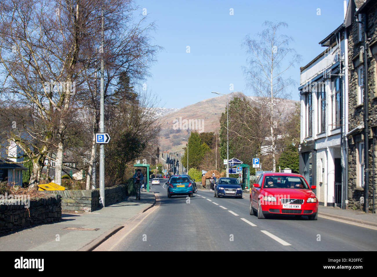 Grasmere/England - February 25th 2018: Drving through Grasmere roads in the Lake District Stock Photo