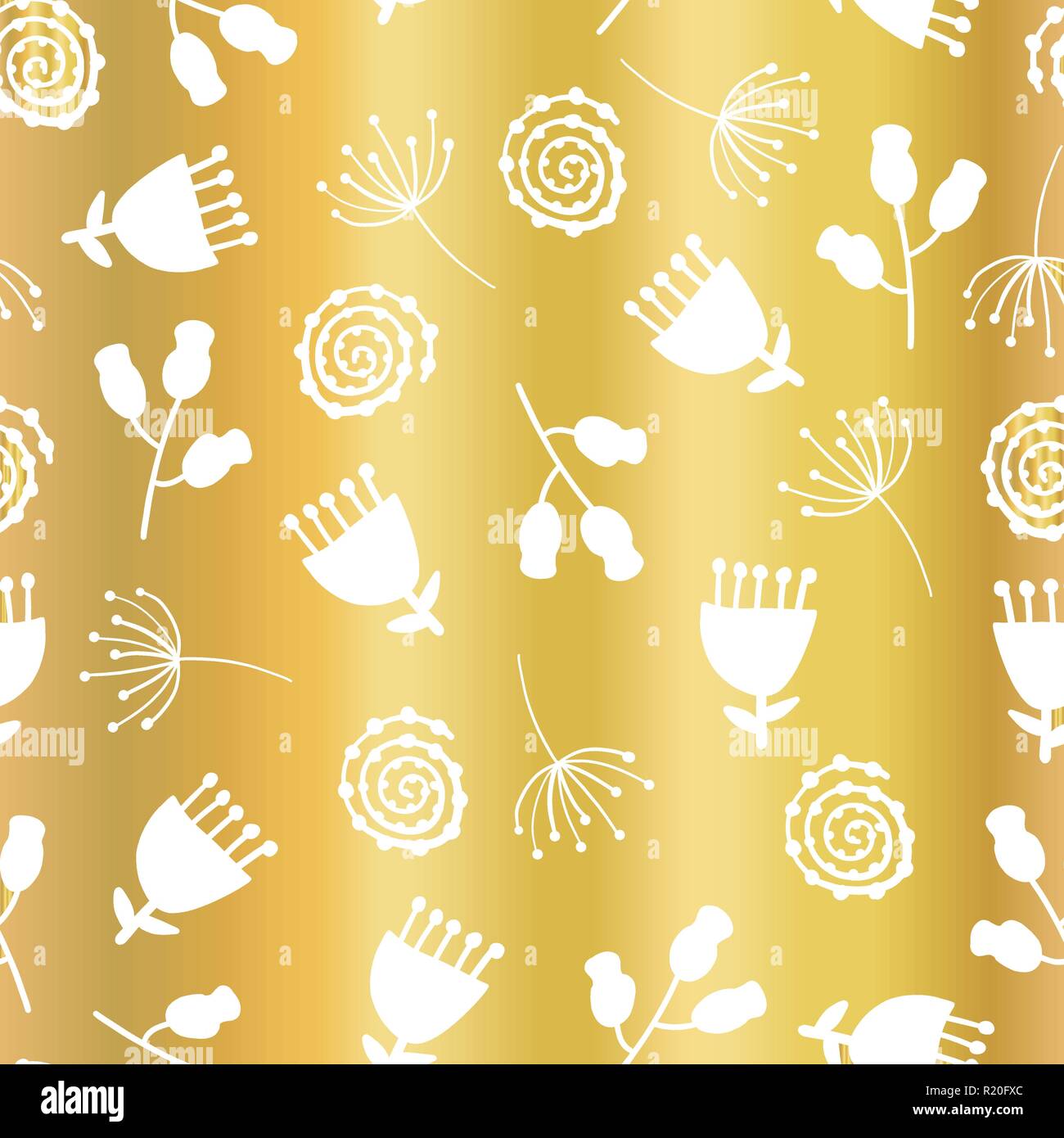 Gold foil tulip flower vector seamless pattern background. Elegant