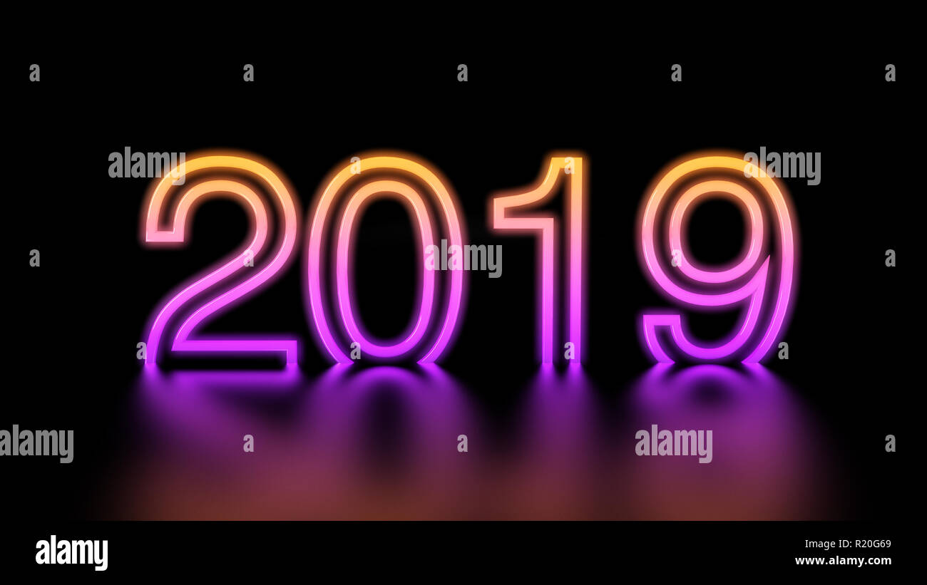 2019 year on neon light 3d rendering Stock Photo - Alamy