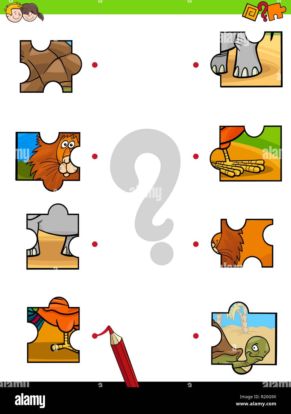 Cartoon Illustration of Educational Pictures Matching Game for Children