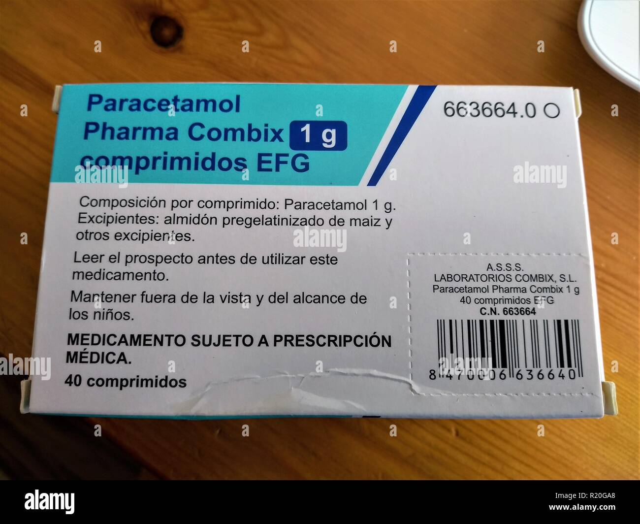 Pharmaceutical image Paracetamol Pharma Combix Spanish equivalent Stock