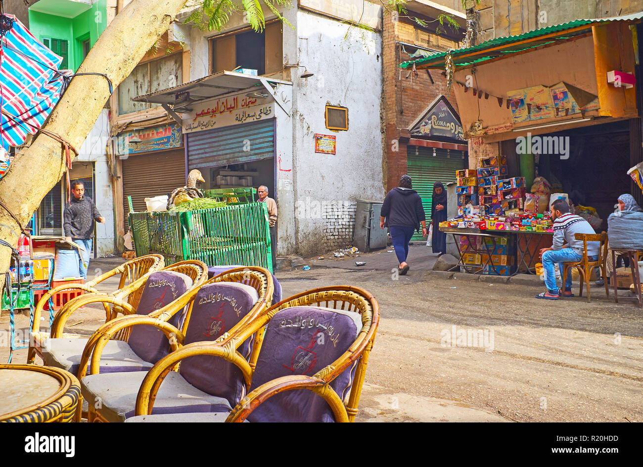 CAIRO, EGYPT DECEMBER 21, 2017 The view from the teahouse on busy Al