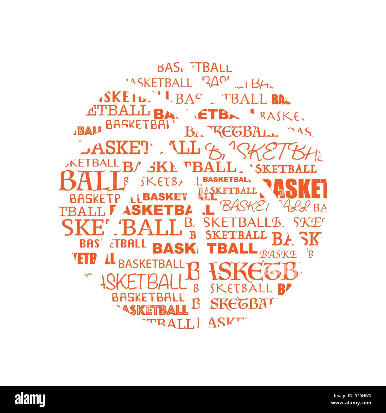 Basketball Word Cloud Orange Ball Silhouette T-Shirt 