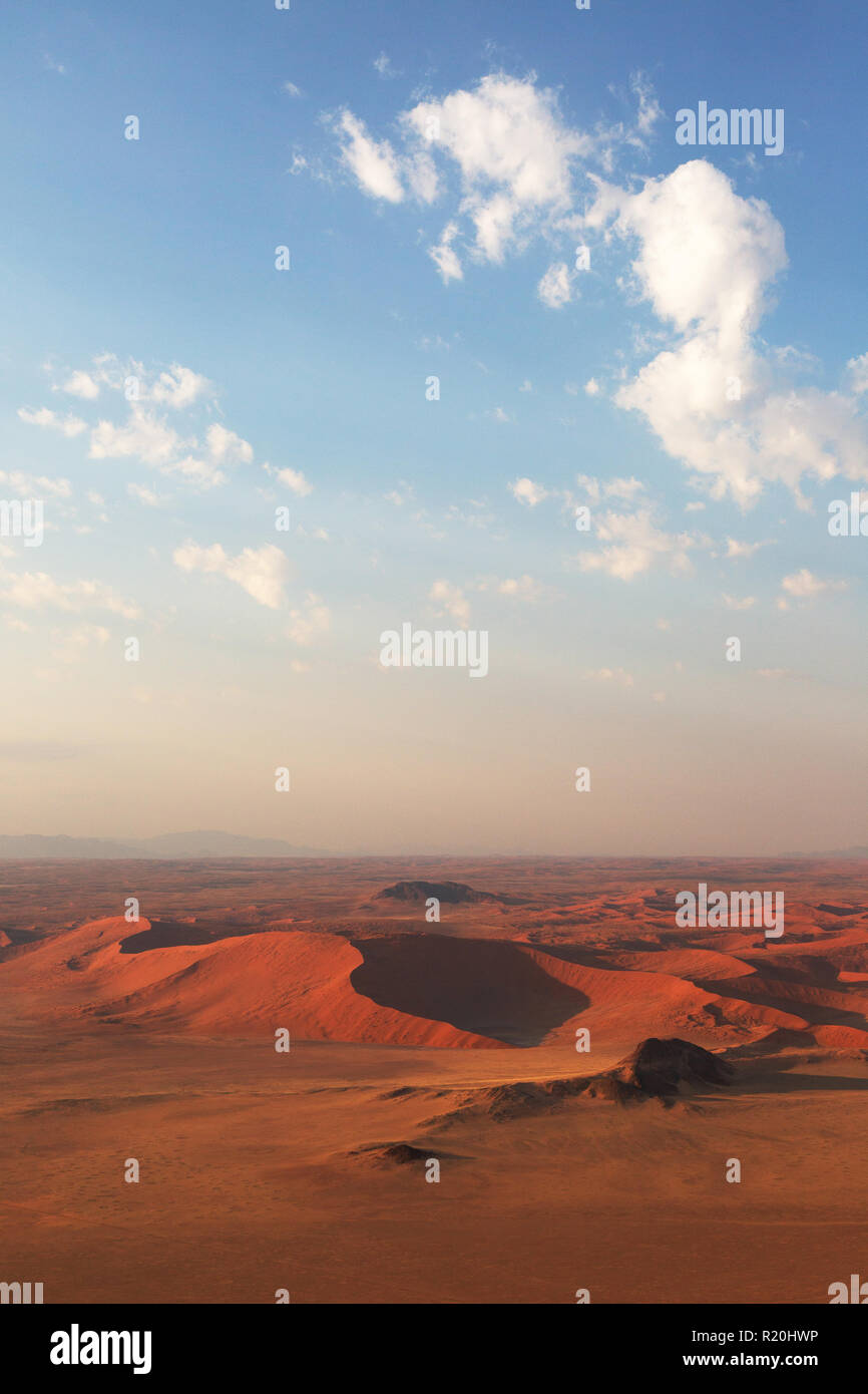 Aerial view of Namibia sand dunes seen from above, Sossusvlei, Namib Desert, Namib Naukluft National Park, Namibia Africa Stock Photo