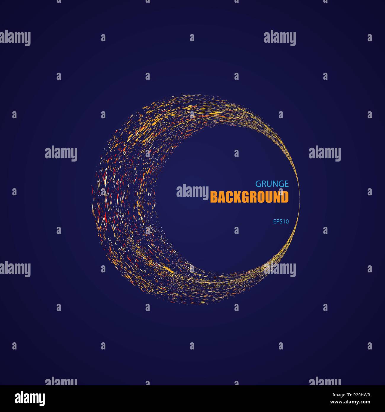 Dark blue background with orange grunge ink blots Stock Vector