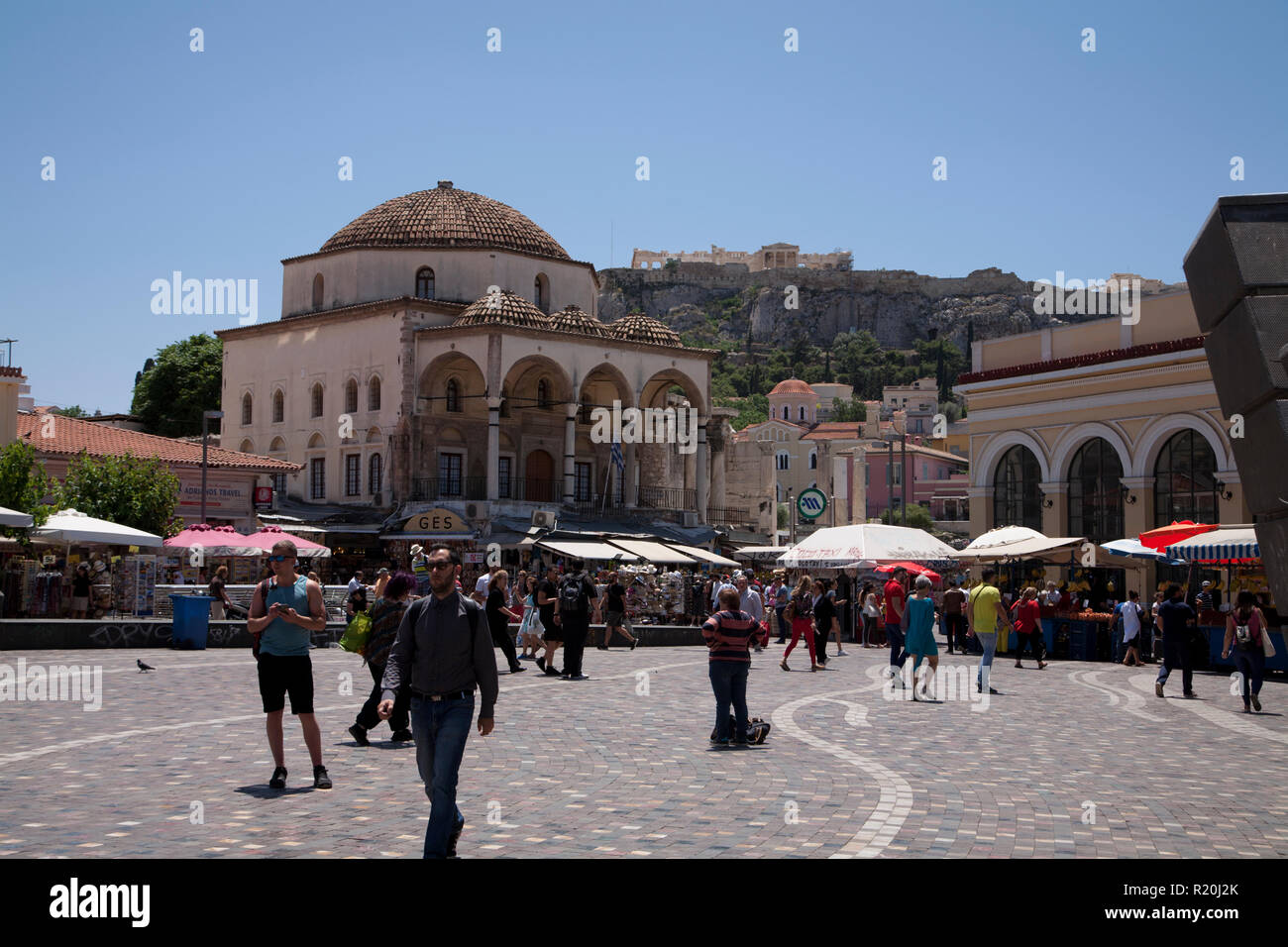 tourists in plateia monastiraki athens greece Stock Photo