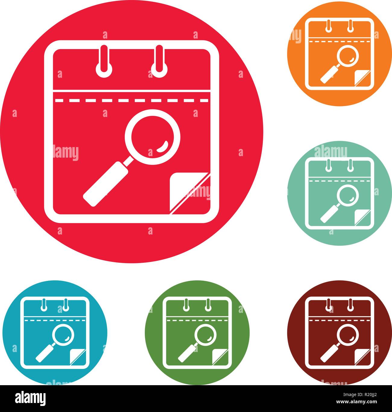Calendar search icons circle set vector isolated on white background Stock Vector