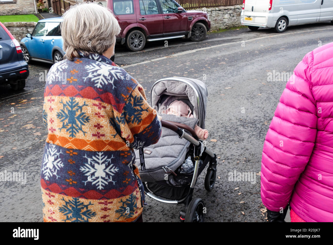 Woman pushing baby in a pushchair Stock Photo Alamy