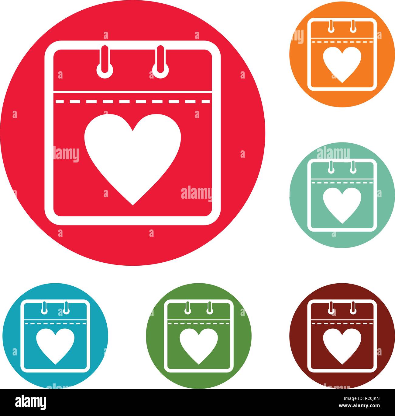 Calendar valentine day icons circle set vector isolated on white ...